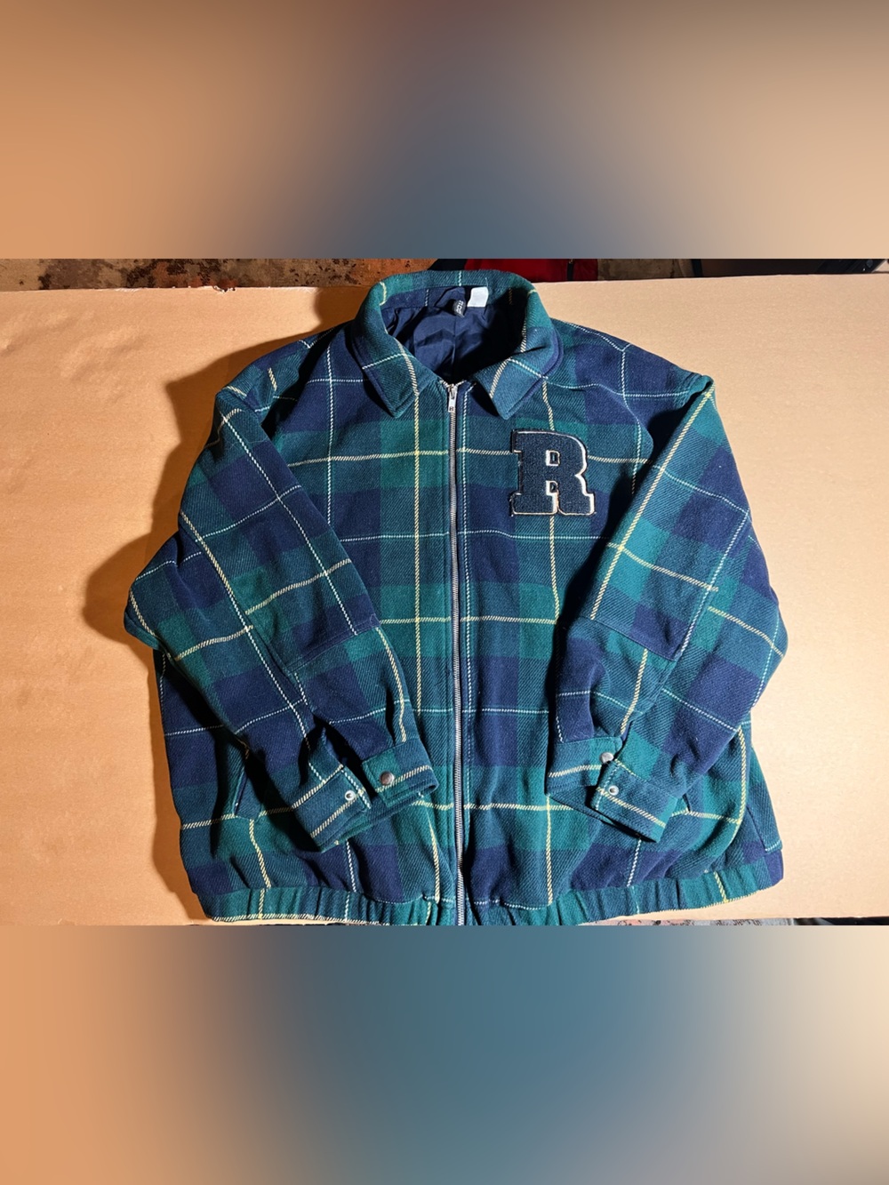 H&M Plaid Bomber Jacket in Navy & Green